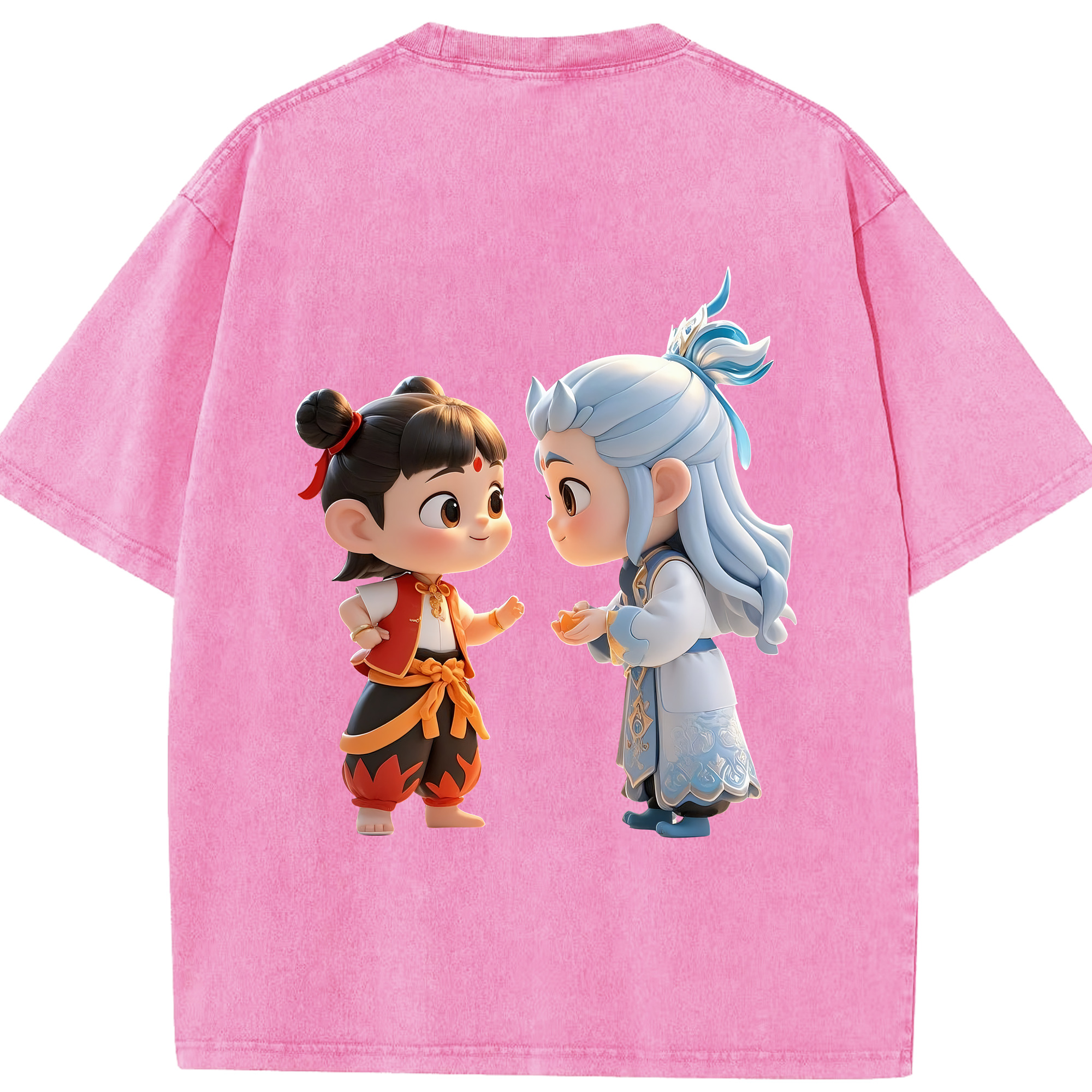 （画像用） Ne Zha 2 ナタ 魔童の大暴れ 綿100% ヴィンテージ風 半袖Tシャツ（背面プリント）